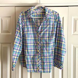 Talbots size 1X pastel plaid cotton shirt.